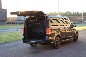 Mercedes Benz V Class in black with open tailgate