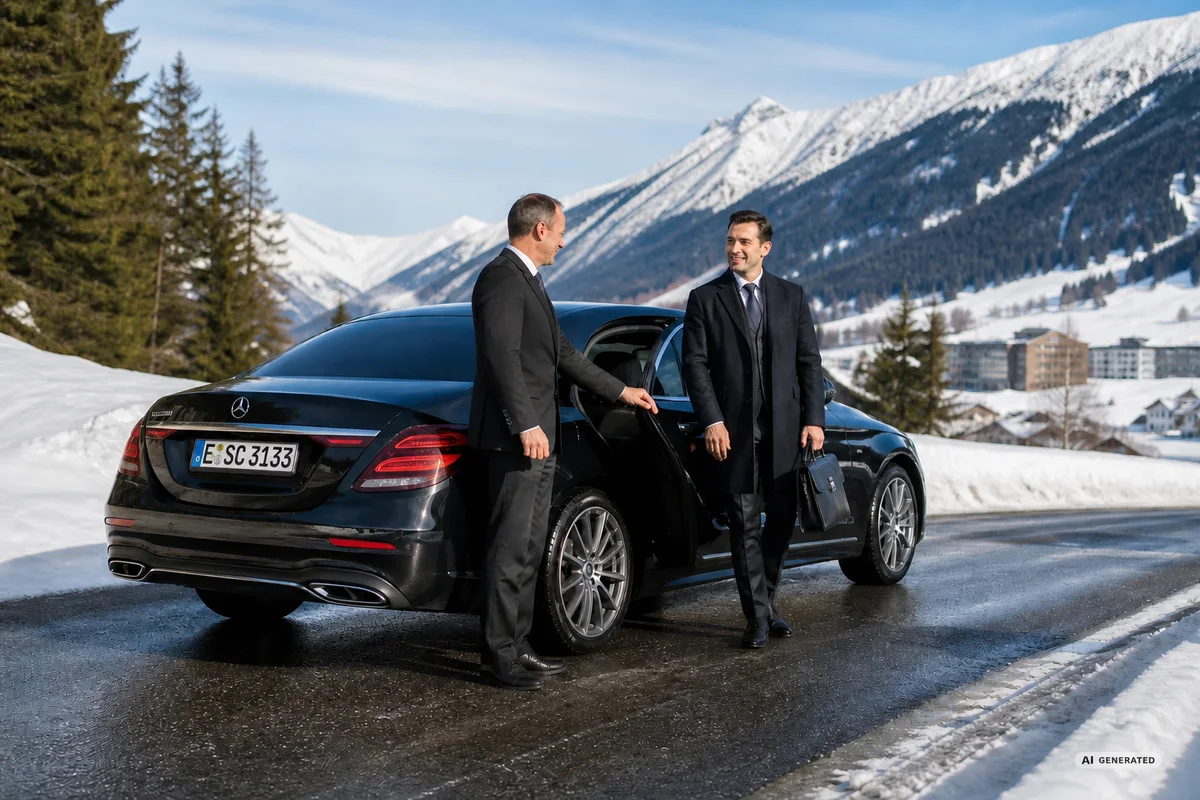 Transfert avec chauffeur sur une route alpine vers Davos