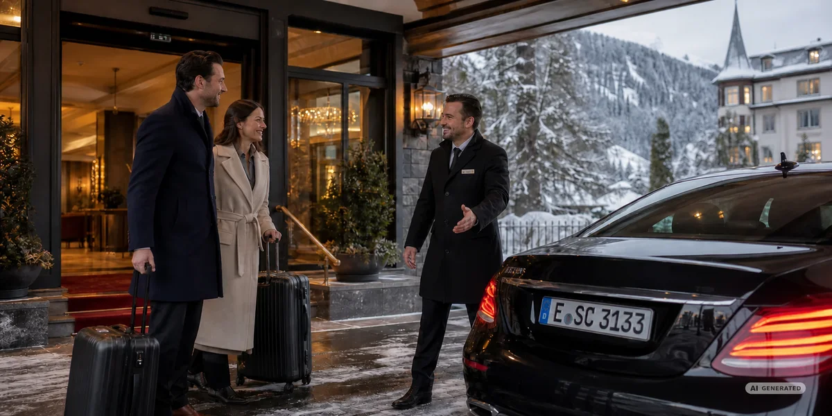 Service chauffeur lors d’une arrivée à l’hôtel à Davos